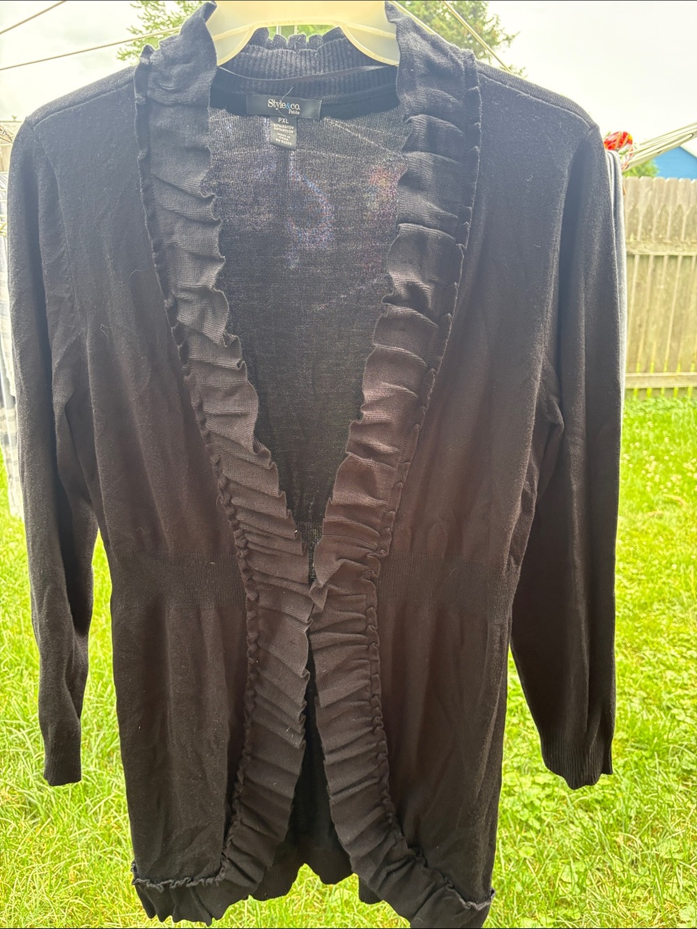 Style & Co. Black Ruffle-Trim Open-Front Cardigan